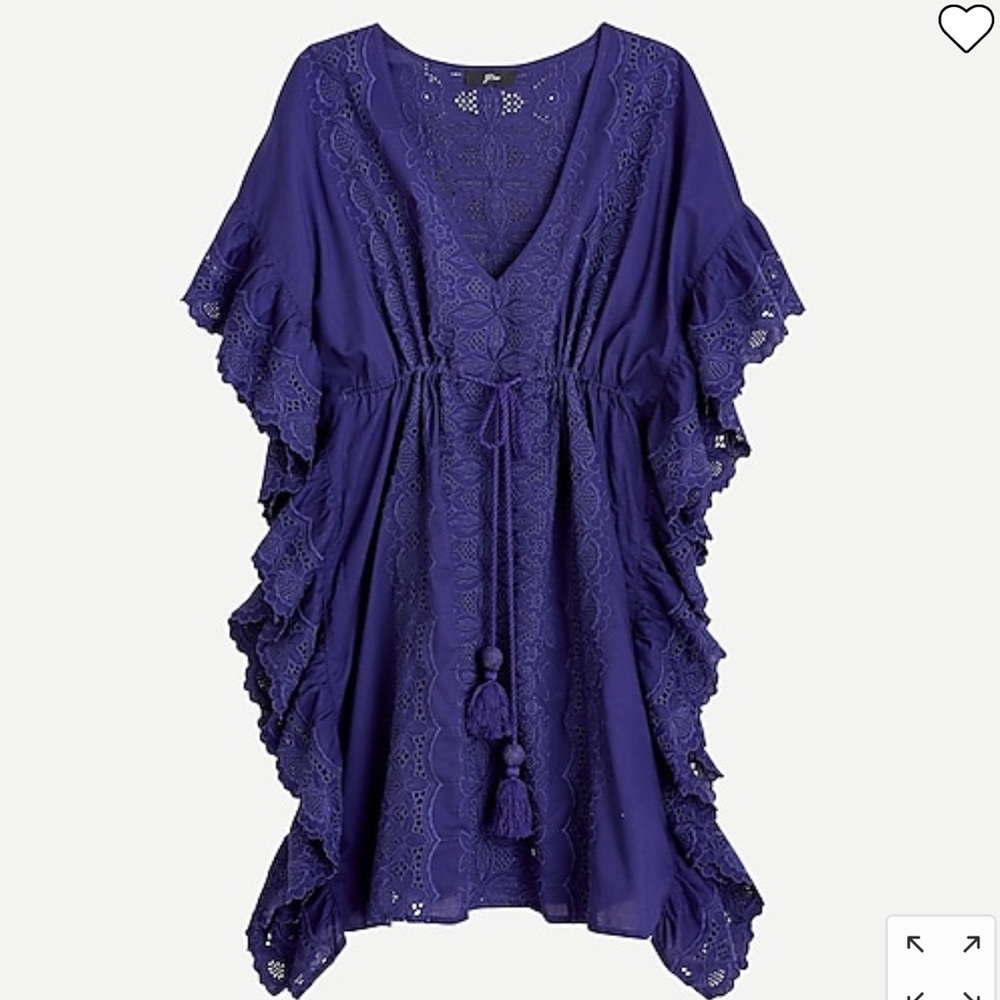 J. Crew Ruffle tunic coverup with tassels NWT beautiful indigo blue, embroidery